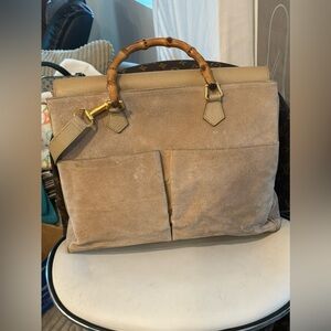 Elegant Tan Handbag with Bamboo Handle Purse As Is Please Look At Pictures Close